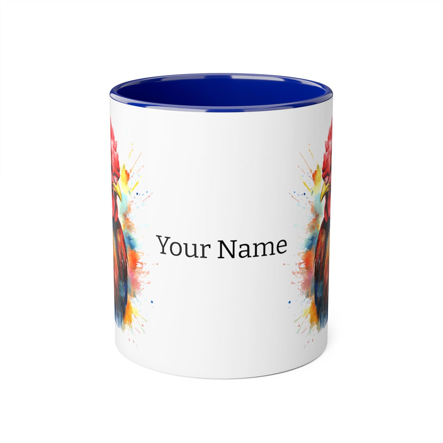 Majestic Rooster: Personalize It! Your Name and Font | Accent Mug (Small) (Black/Blue/Light Green/Pink/Red/Yellow) 🇨🇦🇺🇸