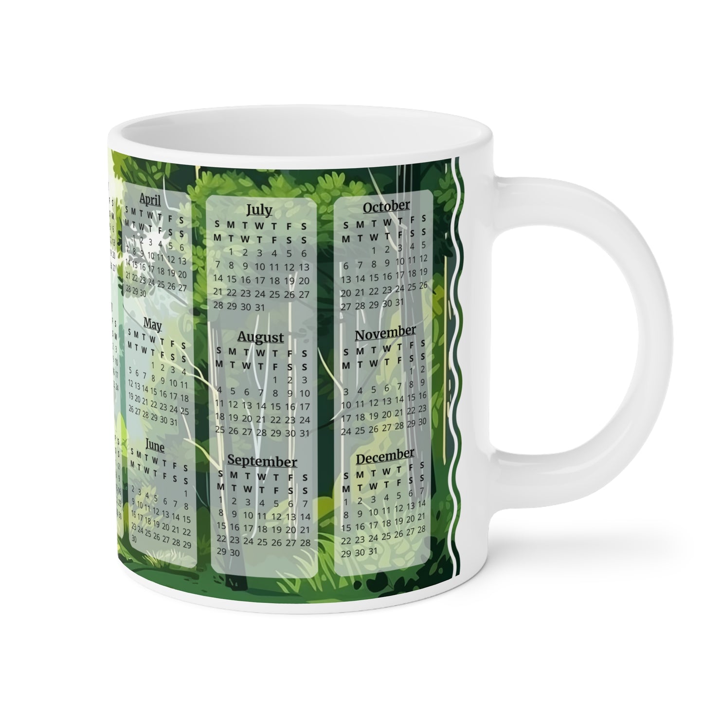 Serenity Forest Wisdom · Calendar Mugs: 2-Year Calendar 2024 to 2025 | Ceramic Mug (Large).