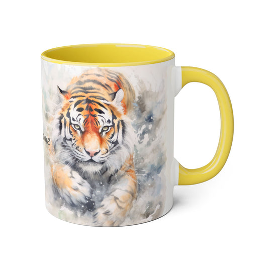 Twin Mystic Tigers · Personalize It! Your Name and Font | Accent Mug (Small) (Black/Red/Yellow).