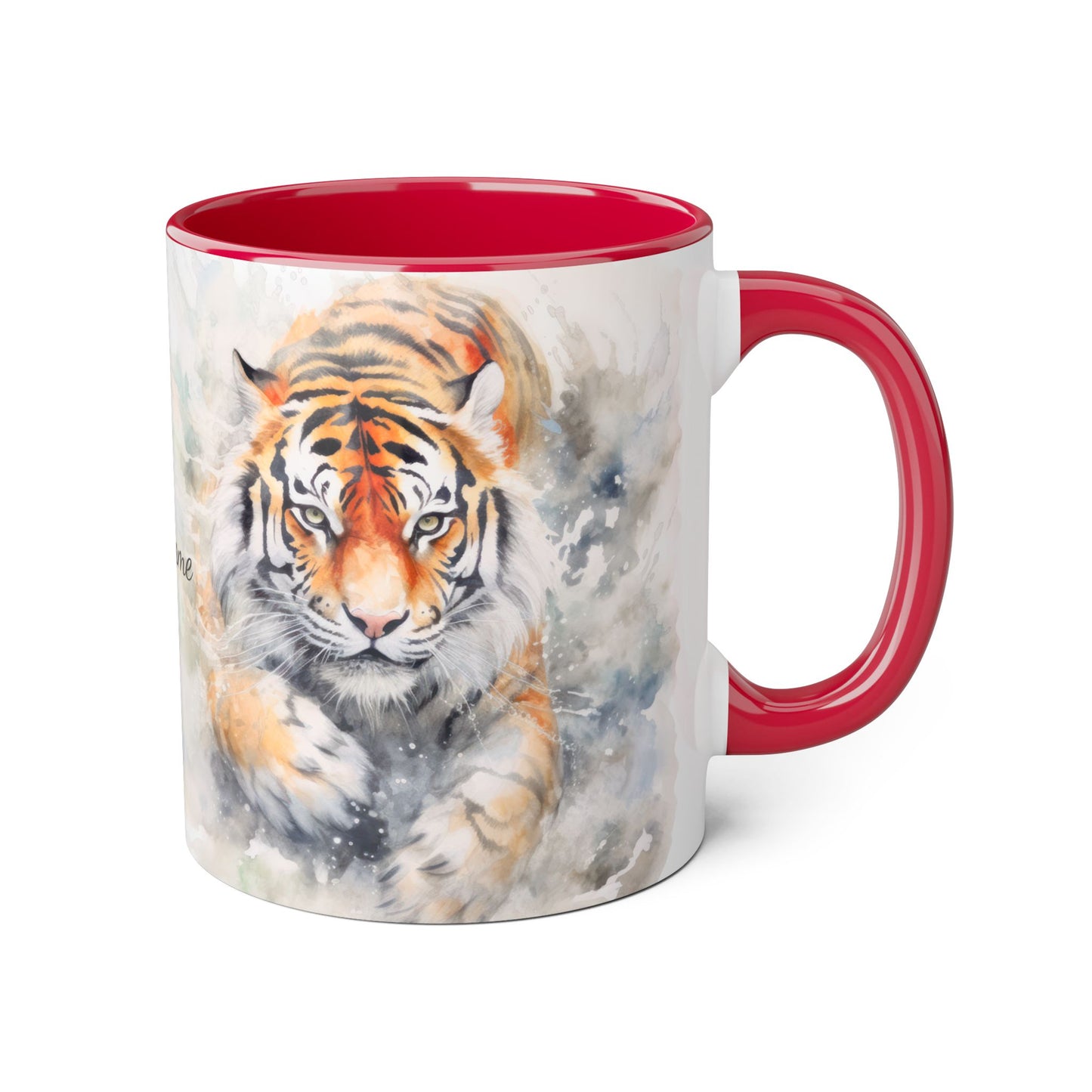 Twin Mystic Tigers: Personalize It! Your Name, Your Font | Accent Mug (Small) (Black/Red/Yellow)