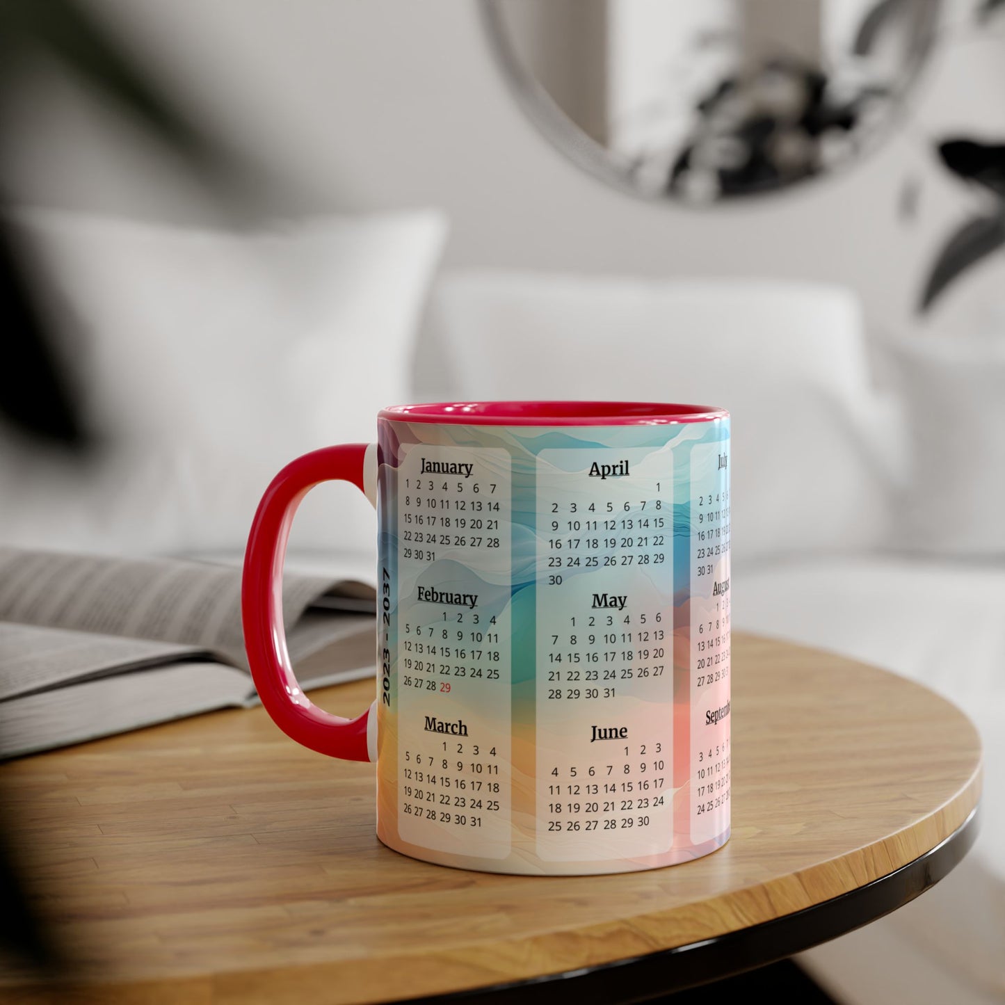 Crystal Clouds · Calendar Mugs: 15-Year Calendar 2023 to 2037 | Accent Mug (Small) (Pink/Red).