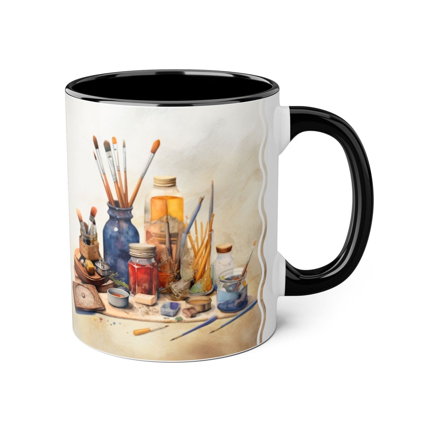 Artist's Painting Tools, Personalize It! Your Name, Accent Mug (Small) (Black/Light Green/Pink/Navy Blue/Red/Yellow)