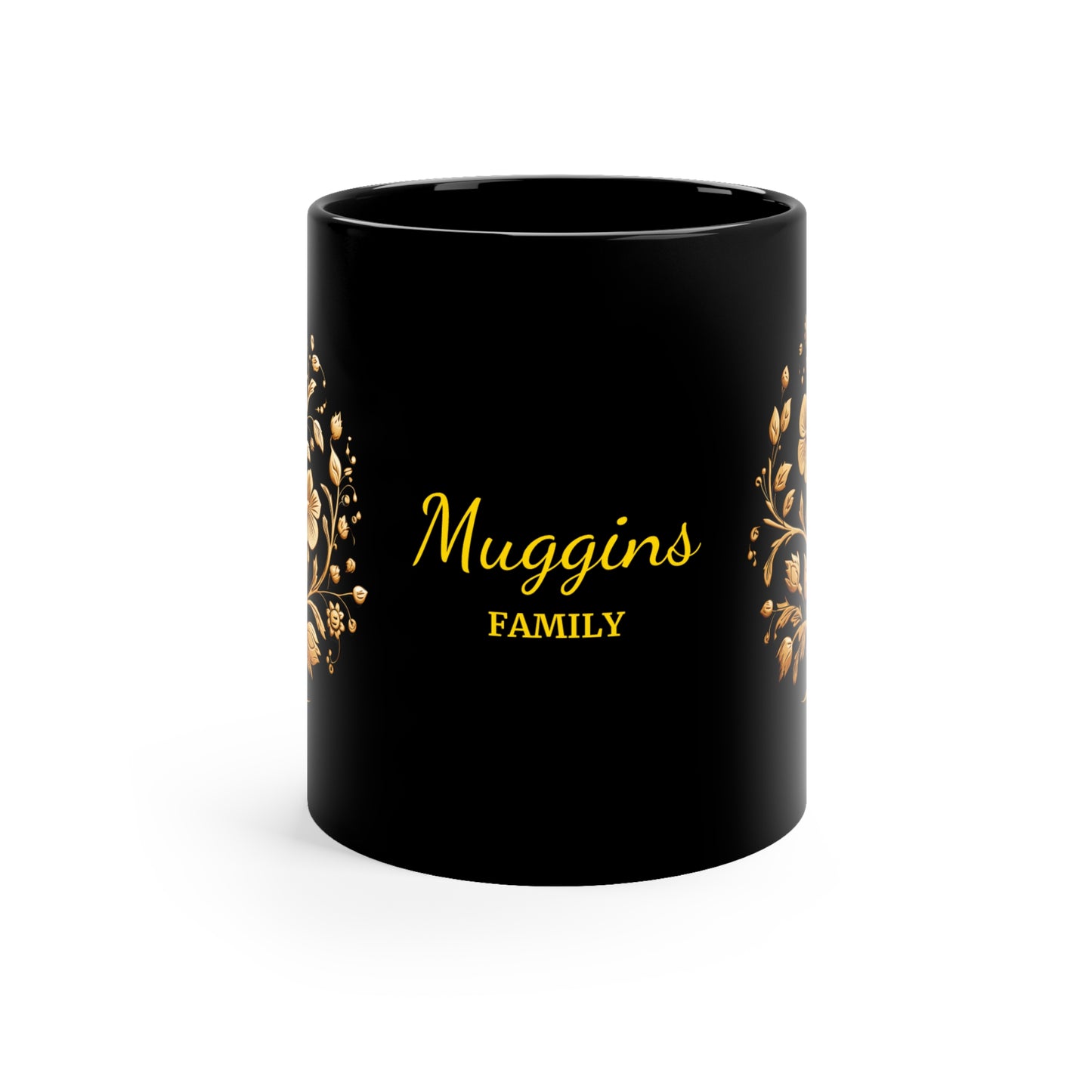 Golden Floral Medallion · Personalize It! Family Name | Black Mug (Small)