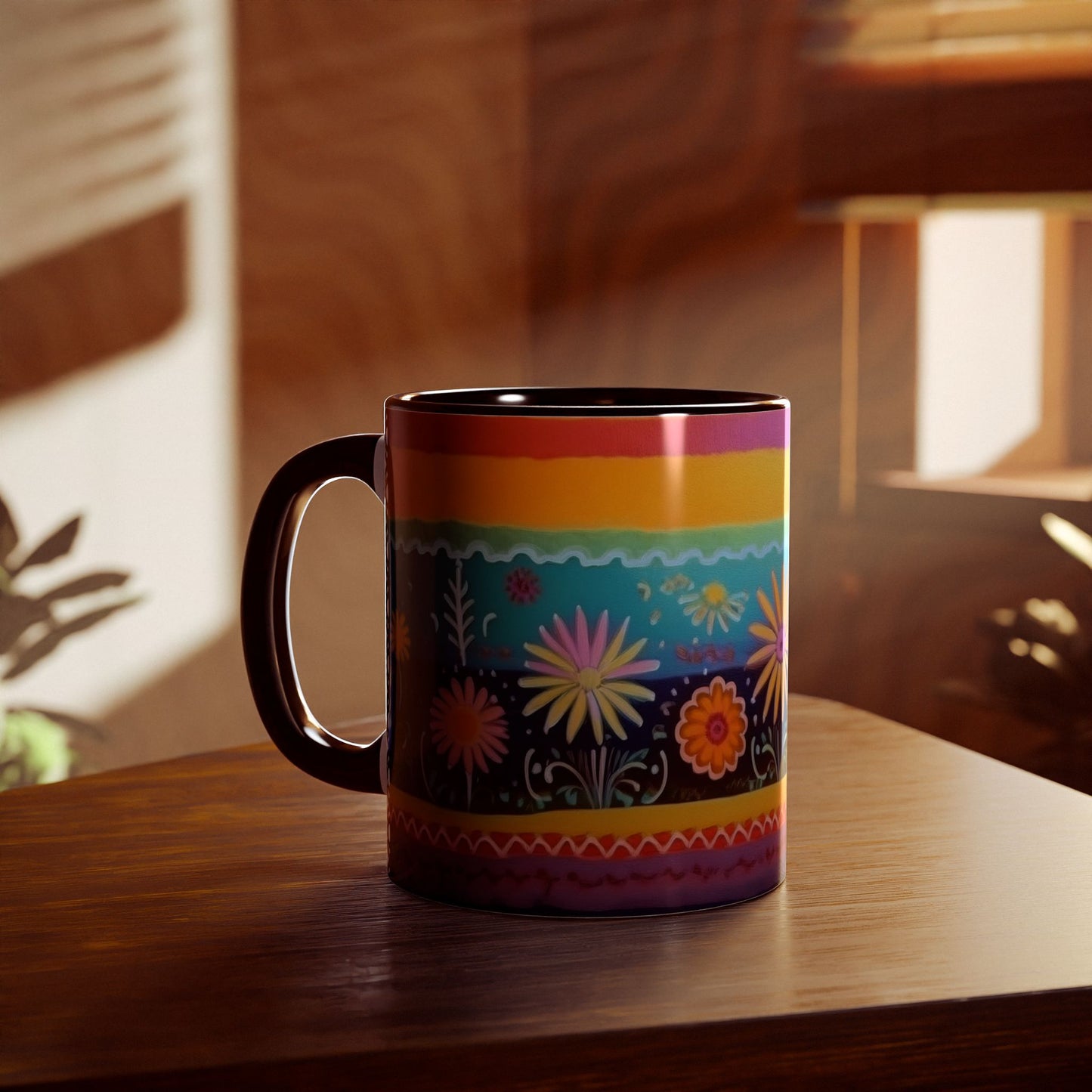 Floral Tapestry Bloom · Personalize It! With Your Name | Accent Mug (Small) (Black/Blue/Light Green/Pink/Red/Yellow).