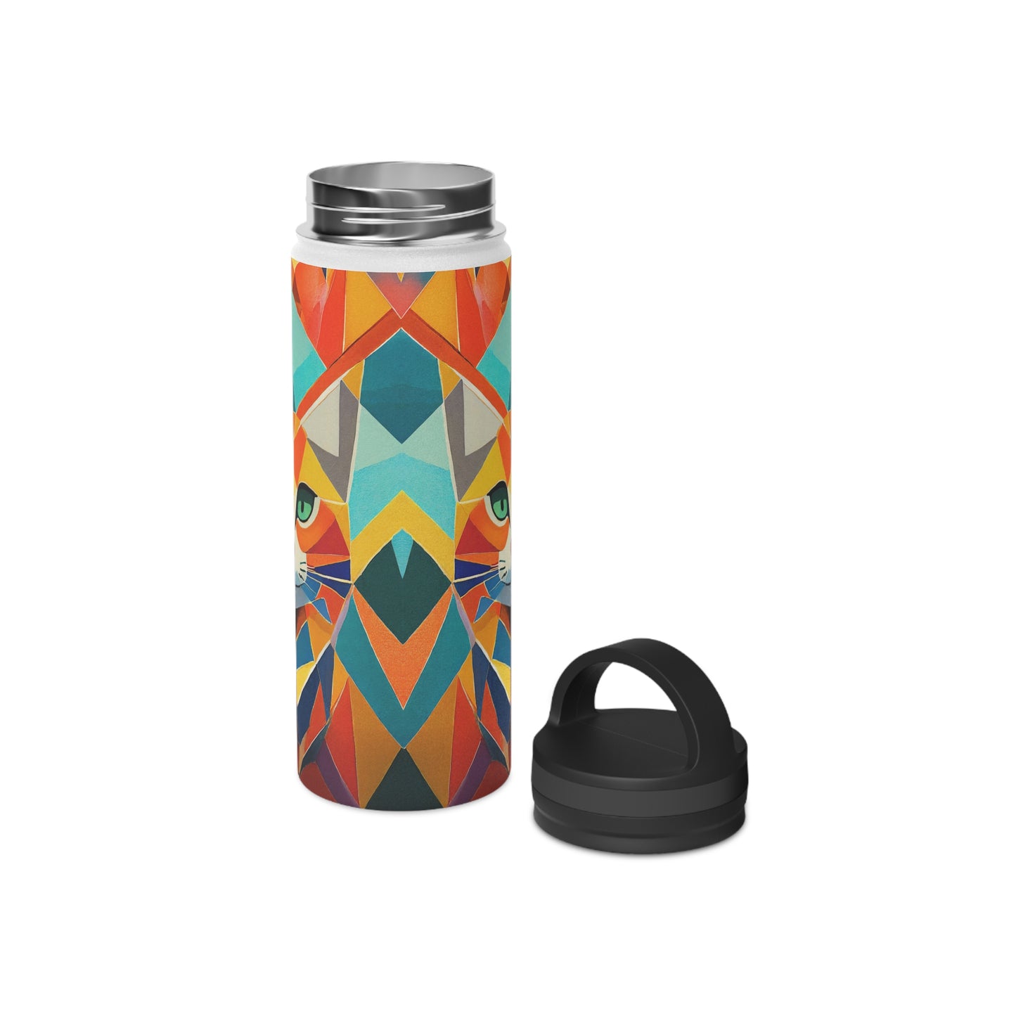 Geometric Feline Fusion | Stainless Steel Water Bottle Handle Lid (Small/Medium)