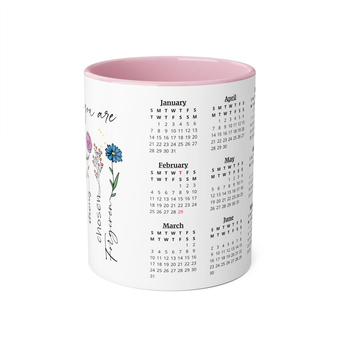 God Says You Are (Flowers), 2 Year Calendar 2024 to 2025, Accent Mug (Small) (Black/Blue/Light Green/Pink/Red/Yellow)