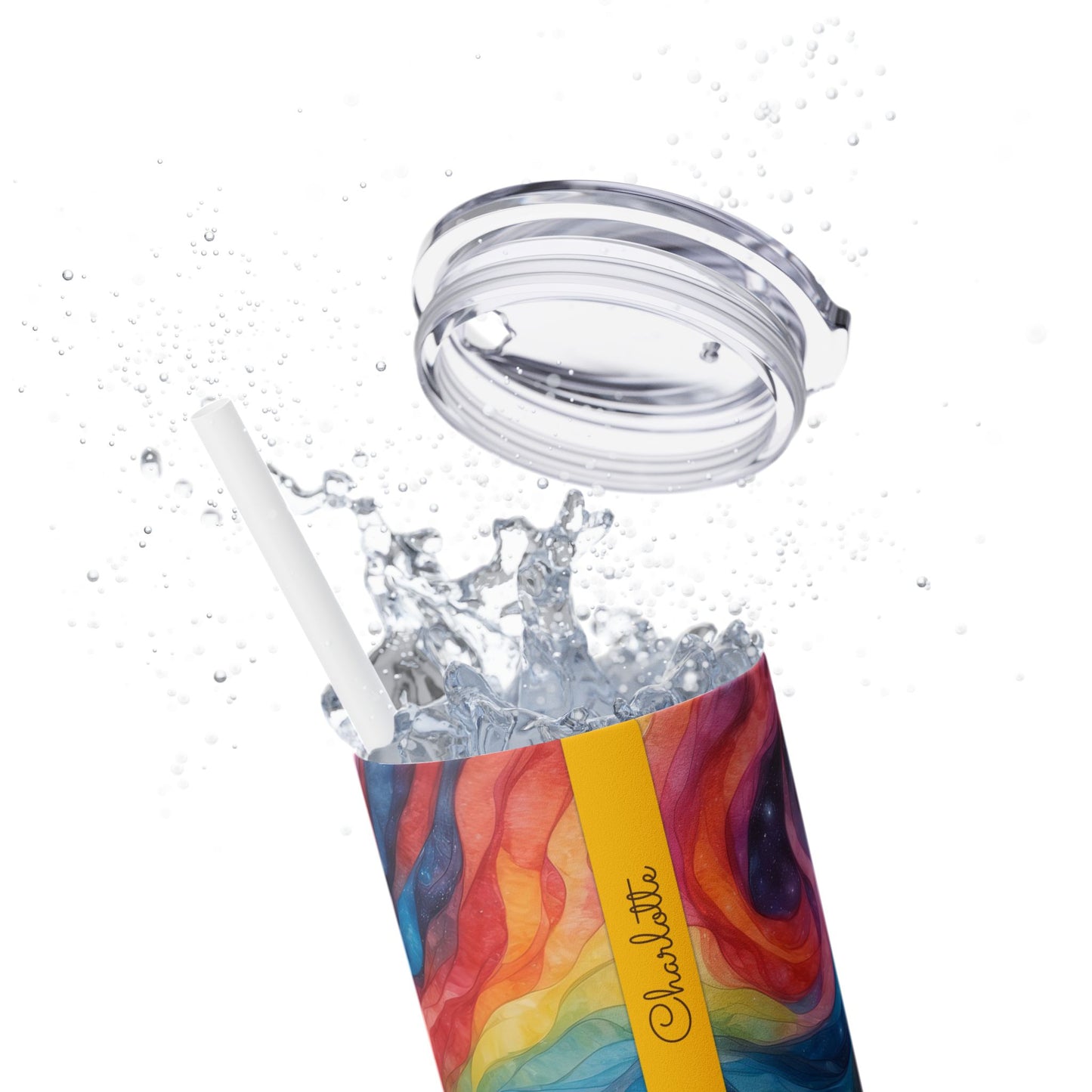 Prismatic Northern Lights Sunset: Personalize It! Your Name and Font | Skinny Tumbler with Straw 🇺🇸