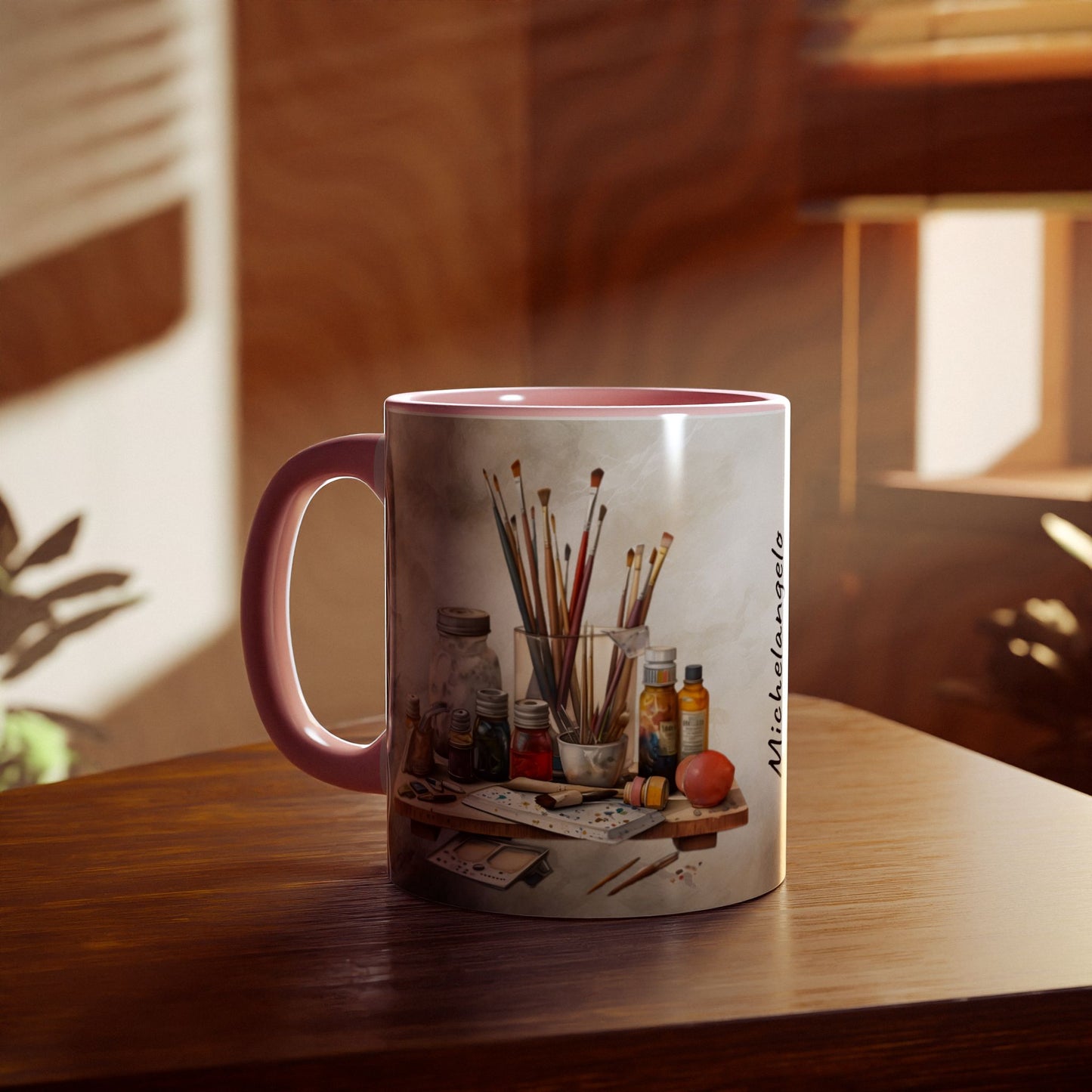 Artist's Painting Tools · Personalize It! Your Name | Accent Mug (Small) (Black/Light Green/Pink/Navy Blue/Red/Yellow).