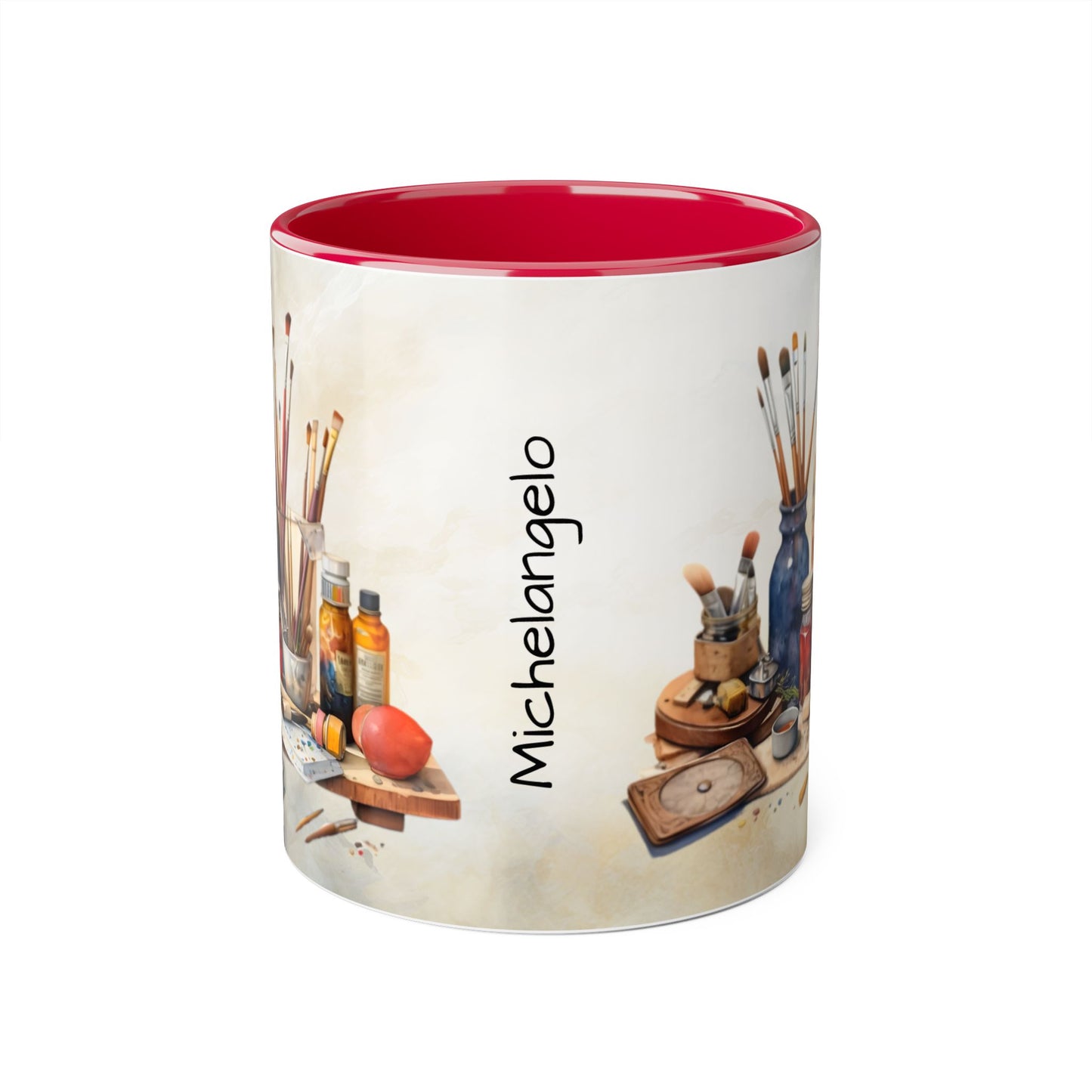 Artist's Painting Tools, Personalize It! Your Name, Accent Mug (Small) (Black/Light Green/Pink/Navy Blue/Red/Yellow)