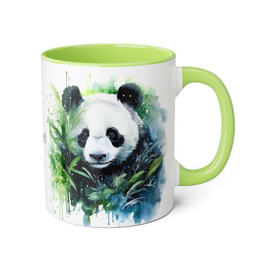 Watercolor Panda Spirit: Personalize It! Your Name and Font | Accent Mug (Small) (Black/Blue/Light Green) 🇨🇦🇺🇸