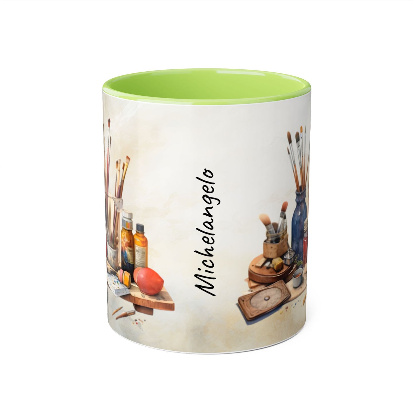 Artist's Painting Tools · Personalize It! Your Name | Accent Mug (Small) (Black/Light Green/Pink/Navy Blue/Red/Yellow).