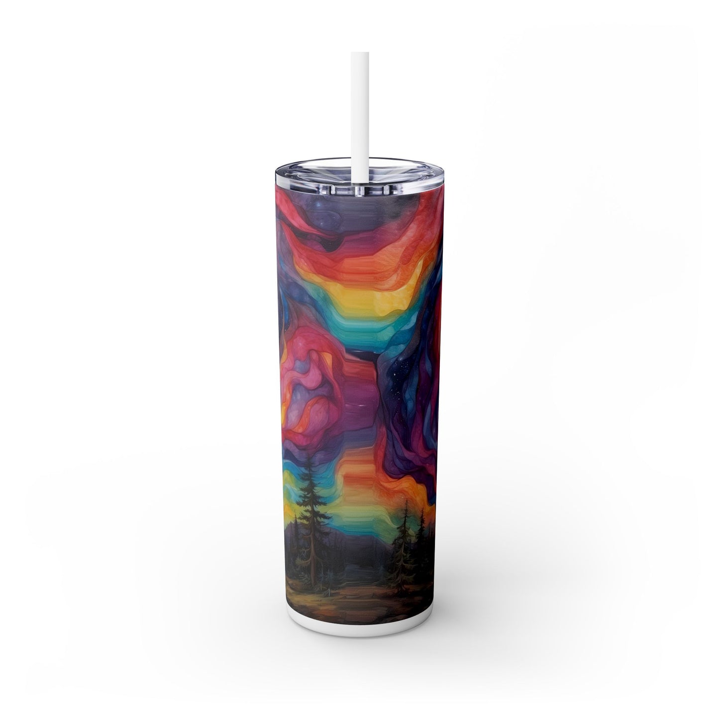 Prismatic Northern Lights Sunset: Personalize It! Your Name and Font | Skinny Tumbler with Straw 🇺🇸