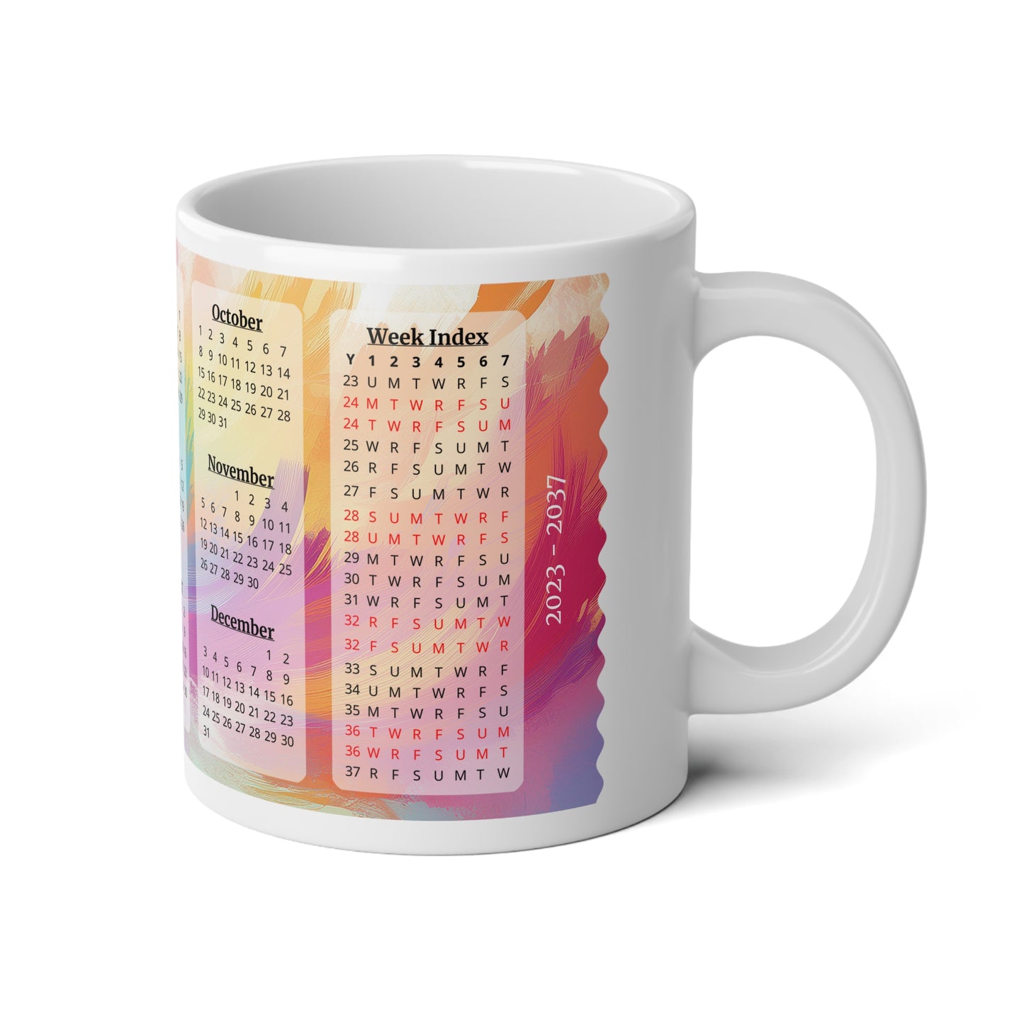 Palette of Pinks and Pastels, 15 Year Calendar 2023 to 2037, Ceramic Mug (Large)