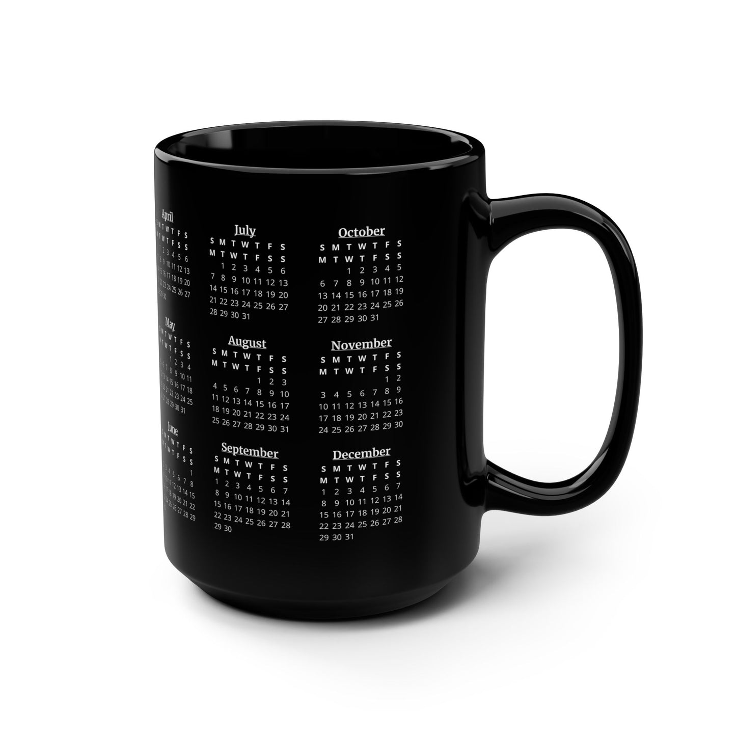 Temps Noir · Calendar Mugs: 2-Year Calendar 2024 to 2025 | Black Mug (Medium)