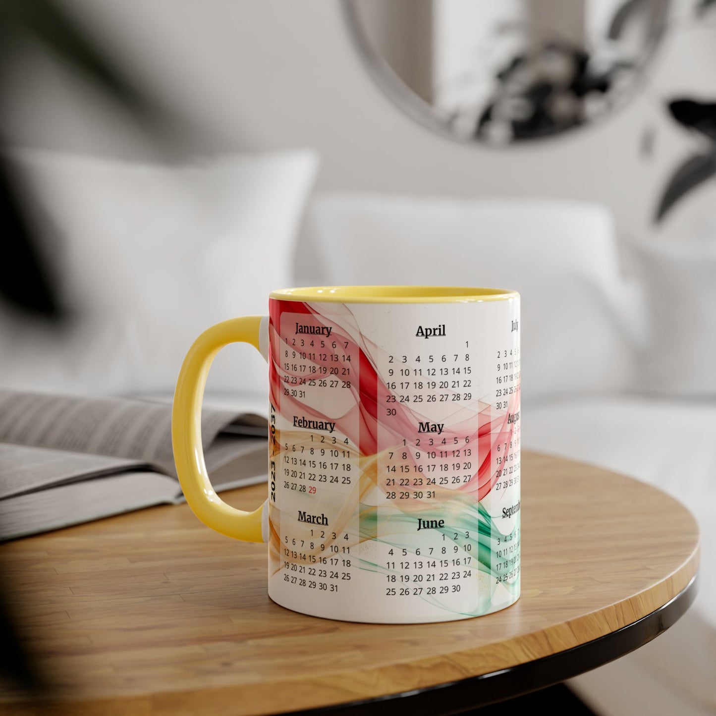 Seta Italiana · Calendar Mugs: 15-Year Calendar 2023 to 2037 | Accent Mug (Small) (Light Green/Red/Yellow).