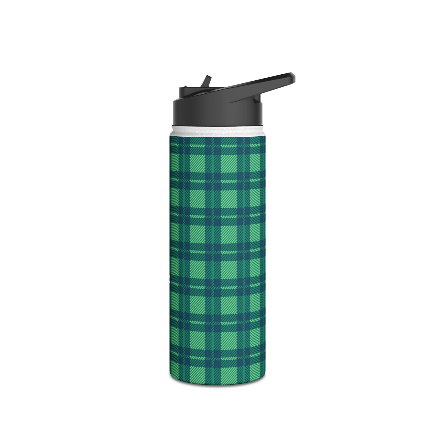 Verdant Green Tartan, Personalize It! Your Name, Stainless Steel Water Bottle Standard Lid (Small/Medium)