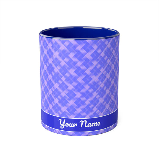 Lavender Plaid Horizon · Personalize It! Your Name and Font | Accent Mug (Small) (Blue).