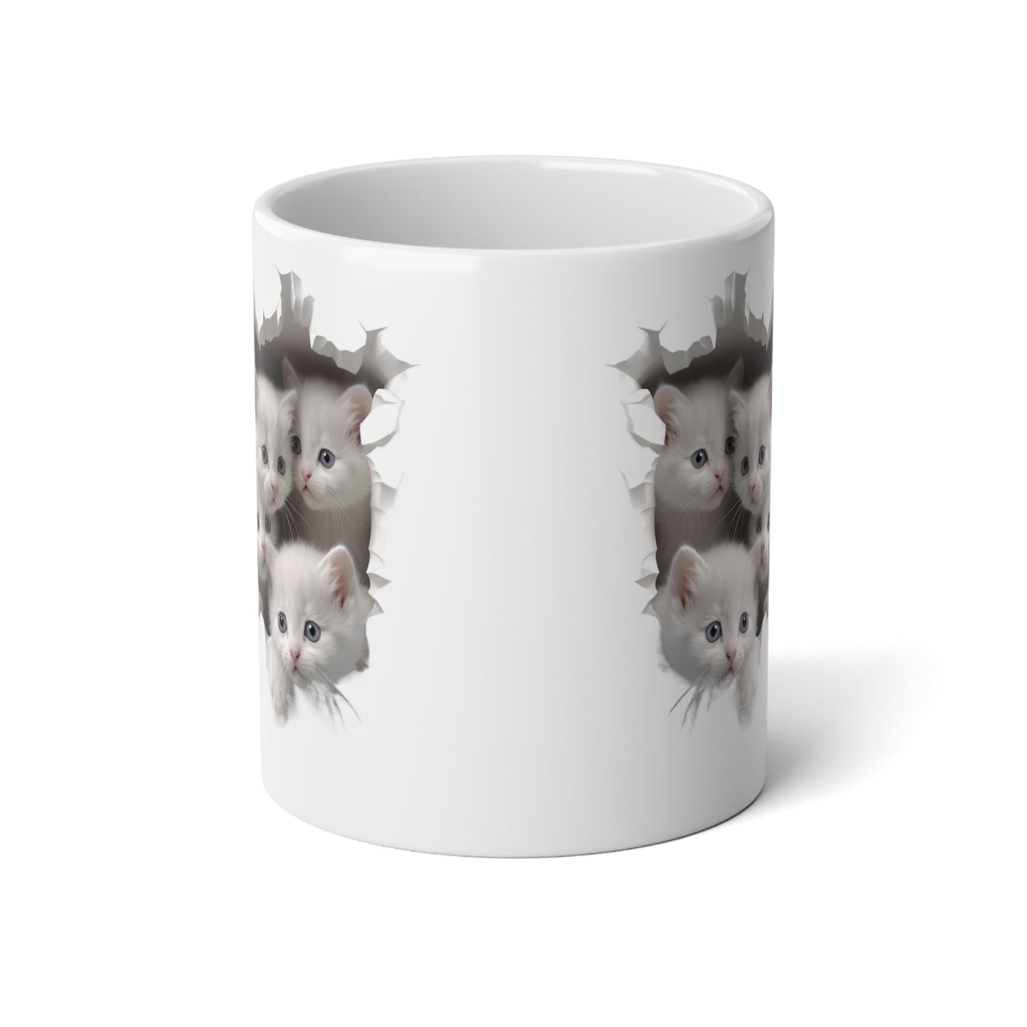 White Kittens in a Mug Hole, Ceramic Mug (Large)