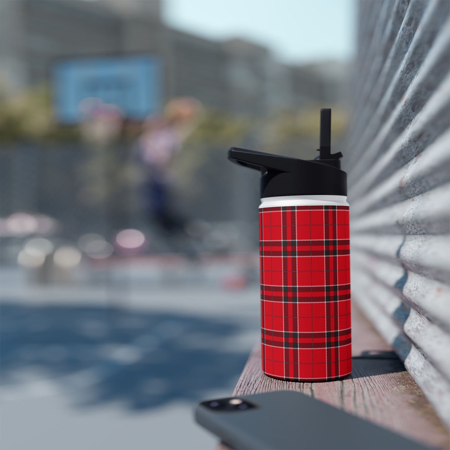 Red and Black Tartan Plaid | Stainless Steel Water Bottle Standard Lid (Small/Medium)