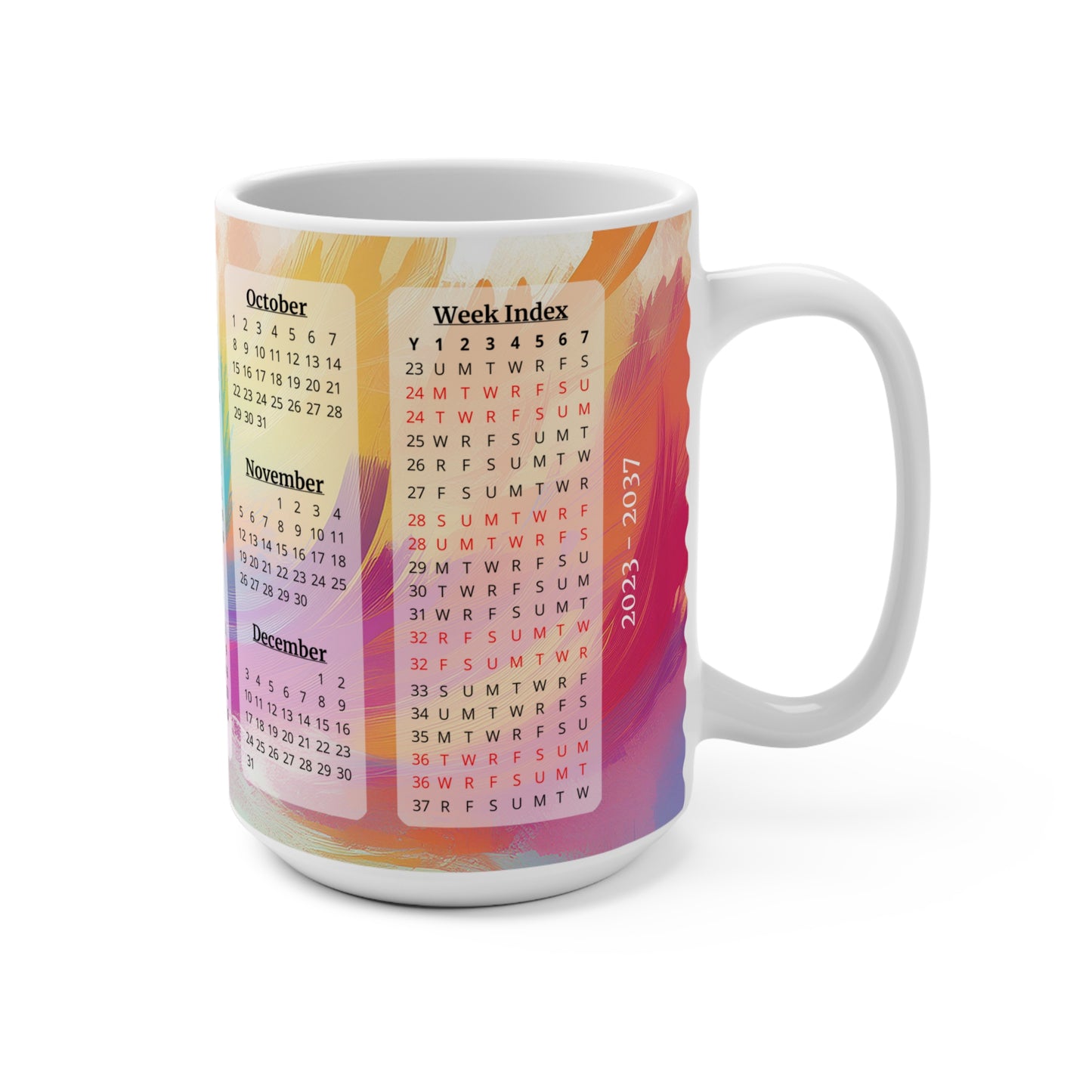 Palette of Pinks and Pastels, 15 Year Calendar 2023 to 2037, Ceramic Mug (Medium)