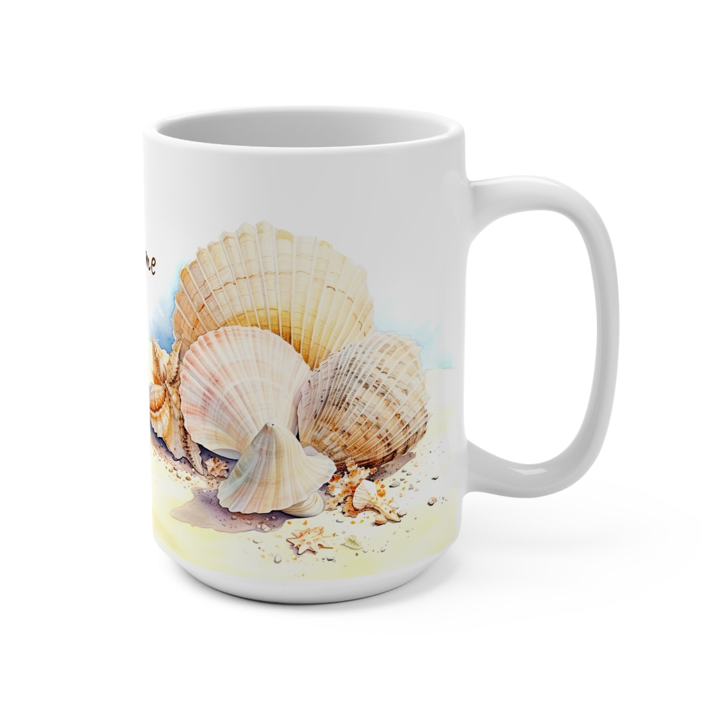 Serene Seashells Watercolor Art: Personalize It! Your Name, Font and Color | Ceramic Mug (Medium) 🇺🇸