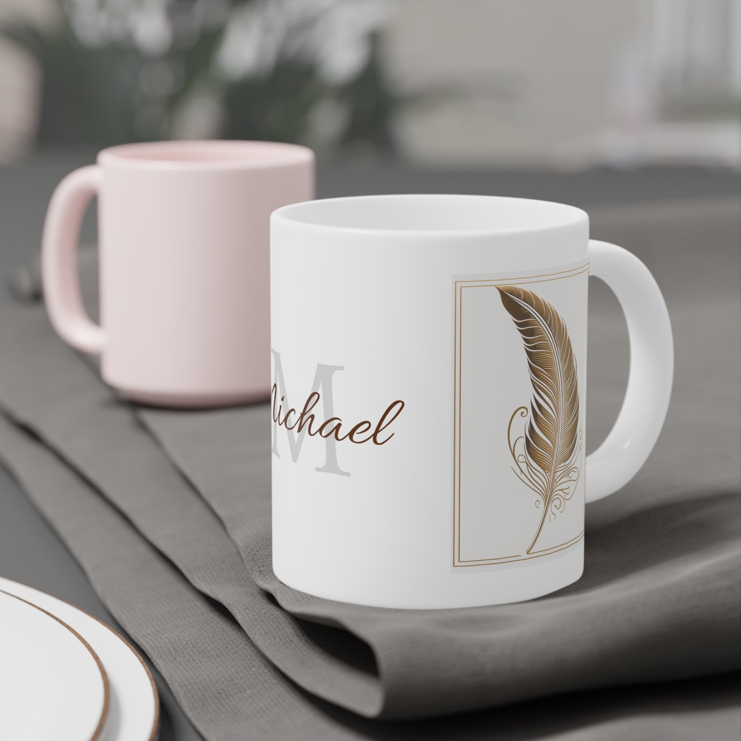 Golden Feather · Personalize It! Your Name | Ceramic Mug (Small/Medium/Large).