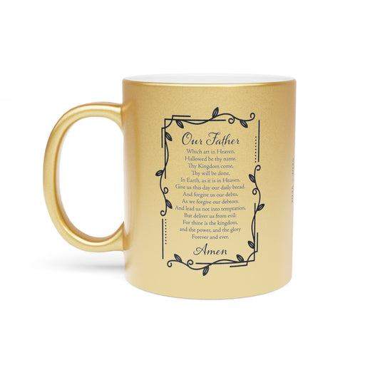 The Lord's Prayer Elegant Frame Design · Calendar Mugs: 2 Year Calendar 2024 to 2025 | Metallic Mug (Gold/Silver)