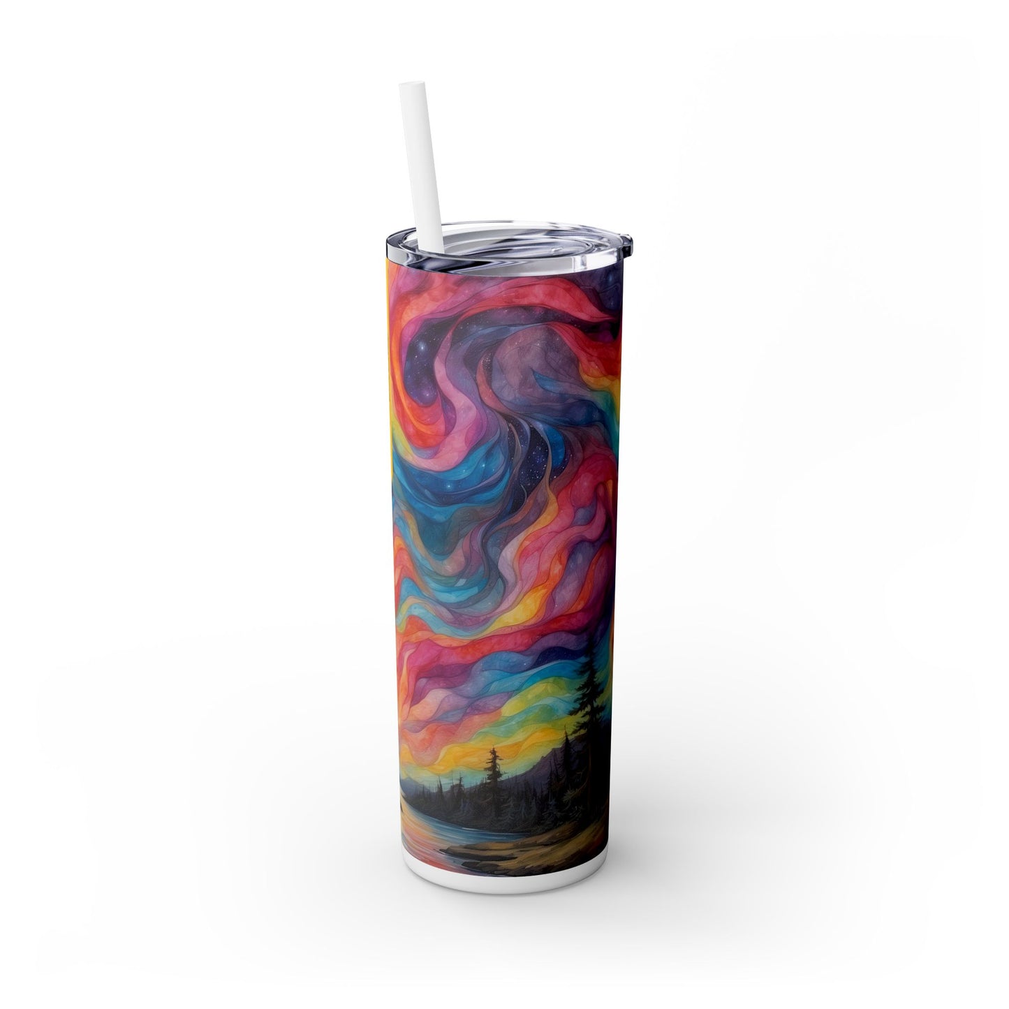 Prismatic Northern Lights Sunset: Personalize It! Your Name and Font | Skinny Tumbler with Straw 🇺🇸