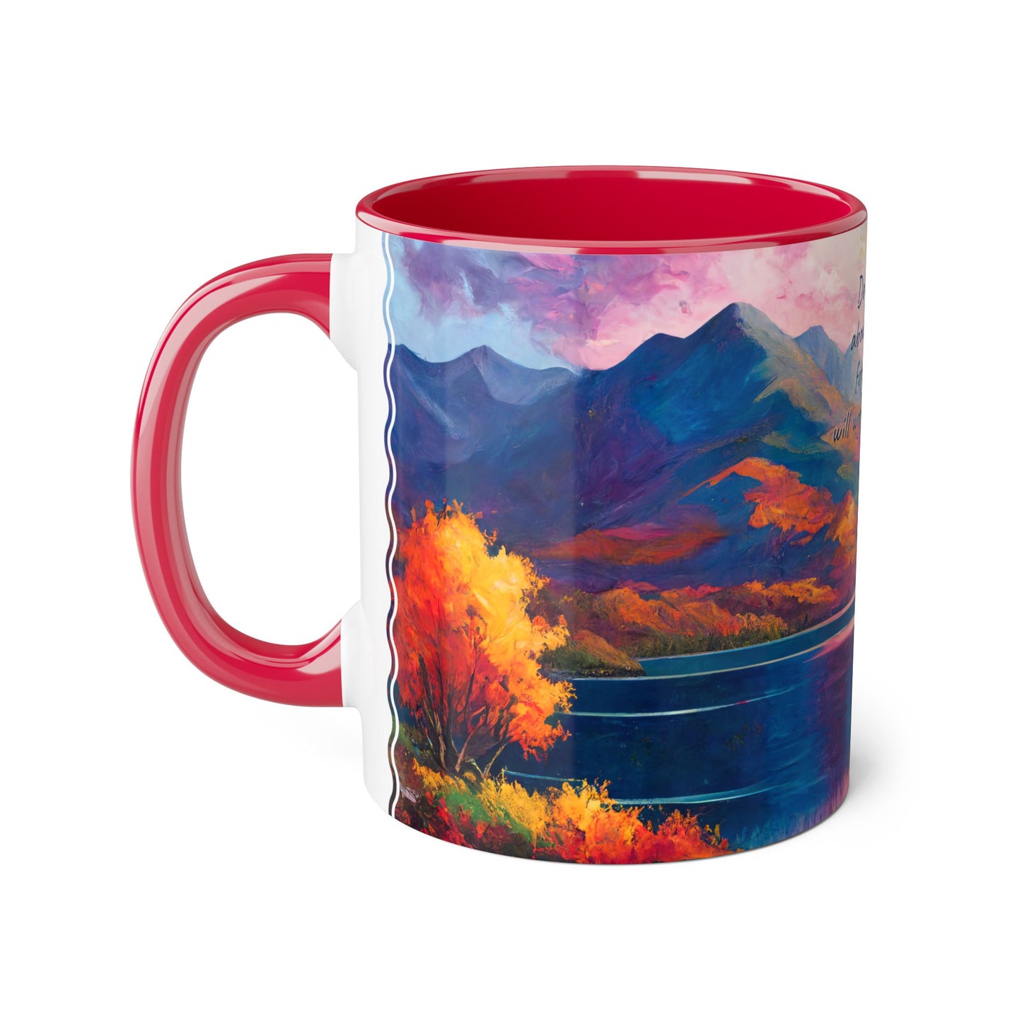 Autumn Lake · Customize It! Your Text or Quote | Accent Mug (Small) (Blue/Pink/Red/Yellow).