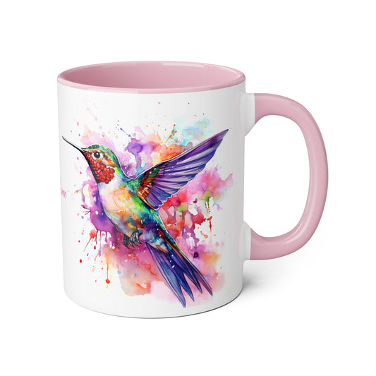 Hummingbird, Personalize It! Your Name Your Font, Accent Mug (Small) (Black/Blue/Light Green/Pink/Red/Yellow)