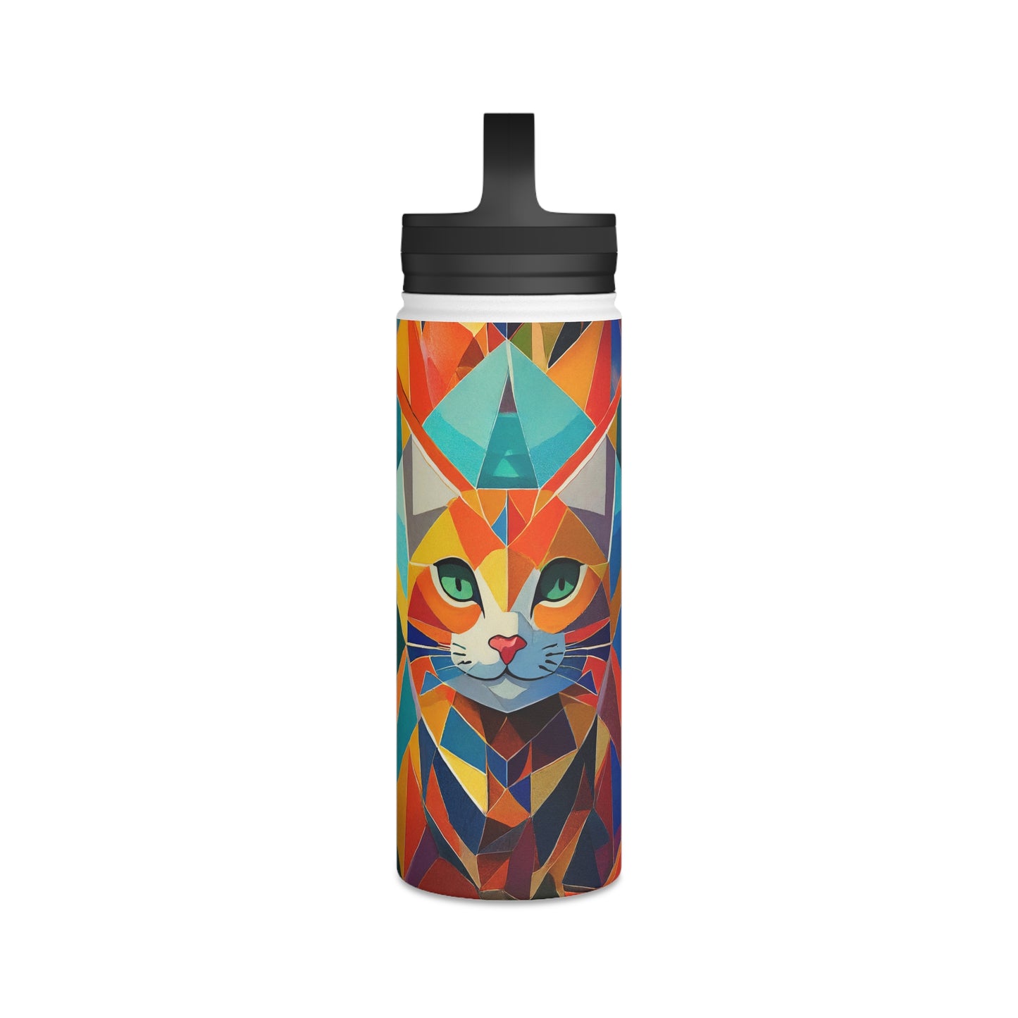 Geometric Feline Fusion | Stainless Steel Water Bottle Handle Lid (Small/Medium)