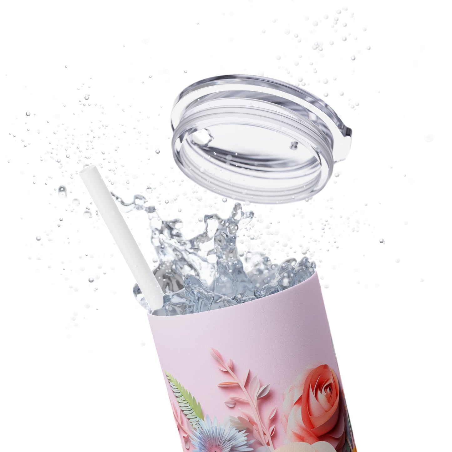 Pastel Paper Floral Dream | Skinny Tumbler with Straw