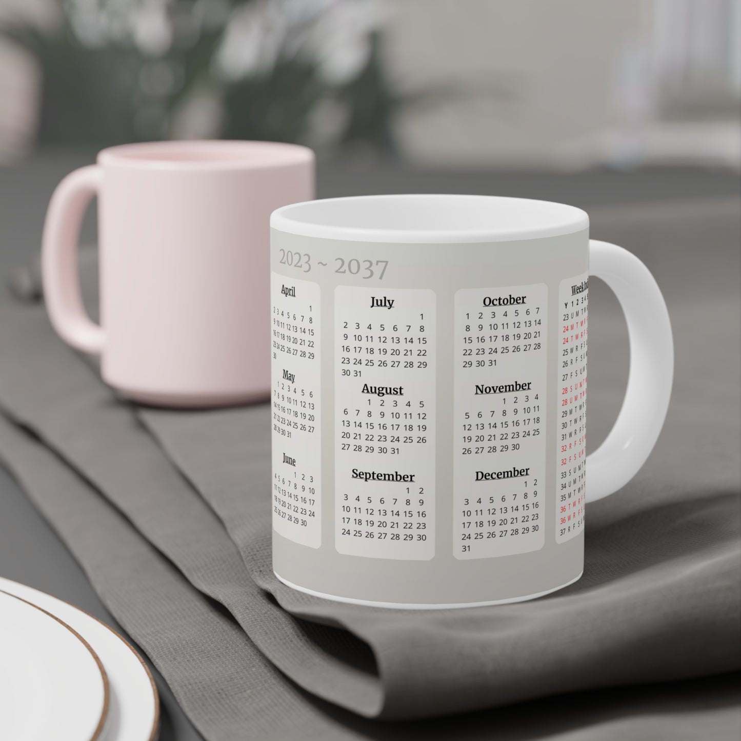 The Watcher · Calendar Mugs: 15 Year Calendar 2023 to 2037 | Ceramic Mug (Large).