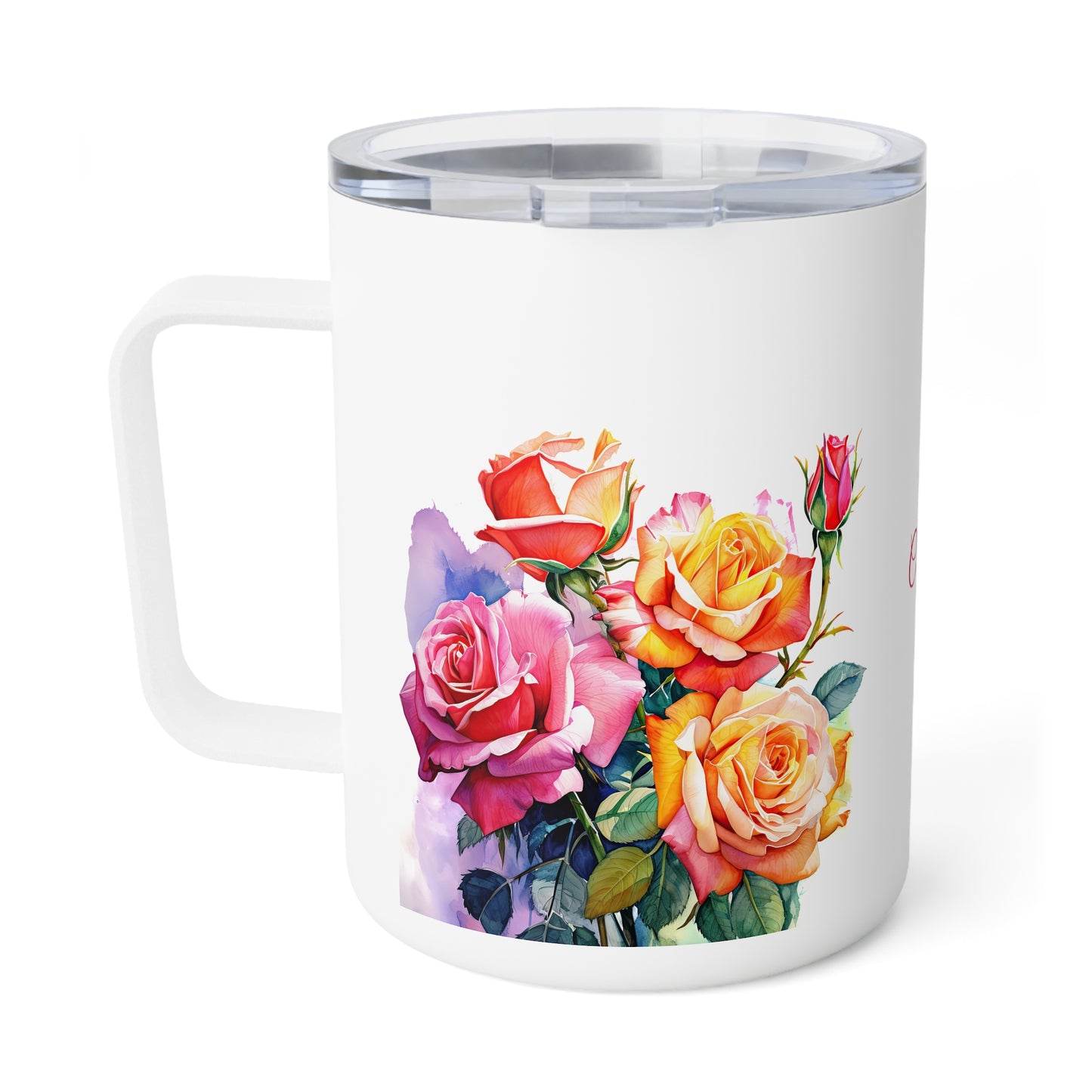 Roses Pink and Yellow: Personalize It! Your Name in Your Font Color | Insulated Coffee Mug