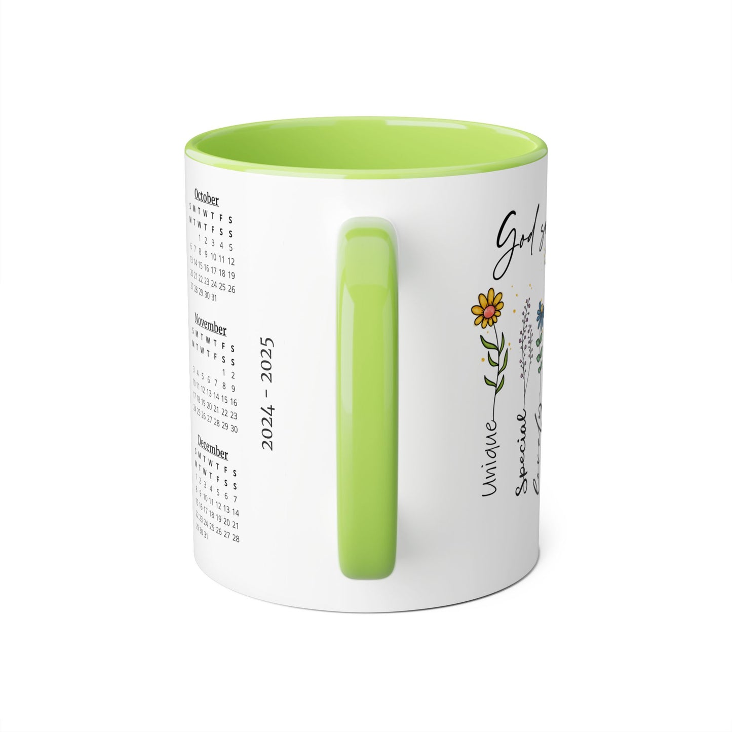 God Says You Are (Flowers), 2 Year Calendar 2024 to 2025, Accent Mug (Small) (Black/Blue/Light Green/Pink/Red/Yellow)