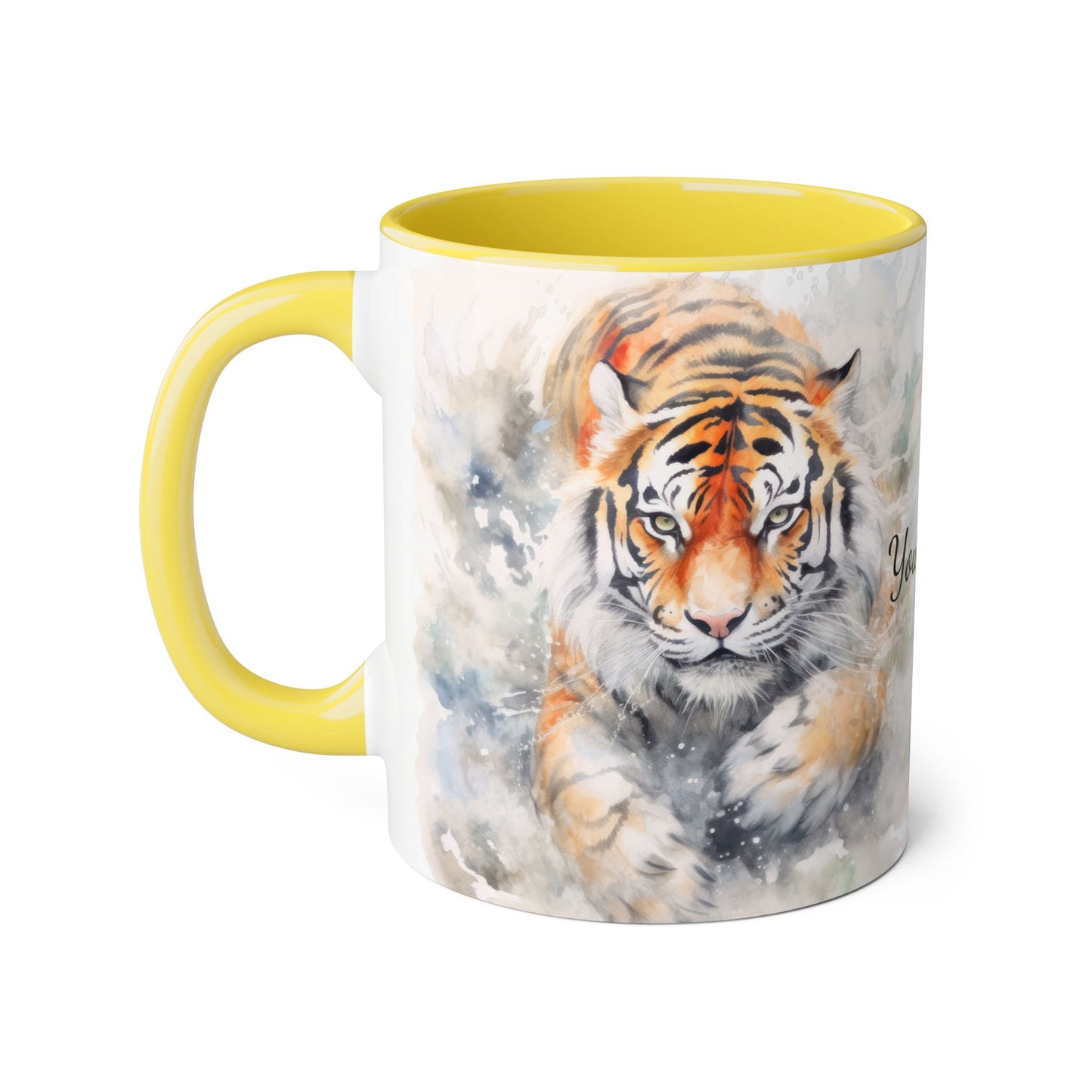 Twin Mystic Tigers · Personalize It! Your Name and Font | Accent Mug (Small) (Black/Red/Yellow).