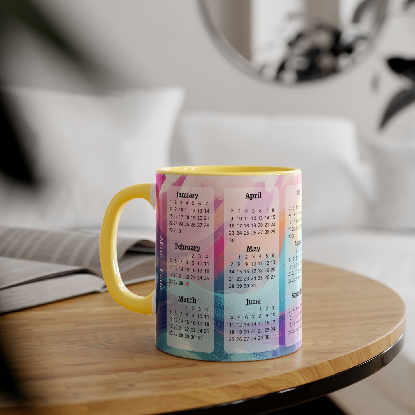 Palette of Pinks and Pastels, 15 Year Calendar 2023 to 2037, Accent Mug (Small) (Pink/Red/Yellow)