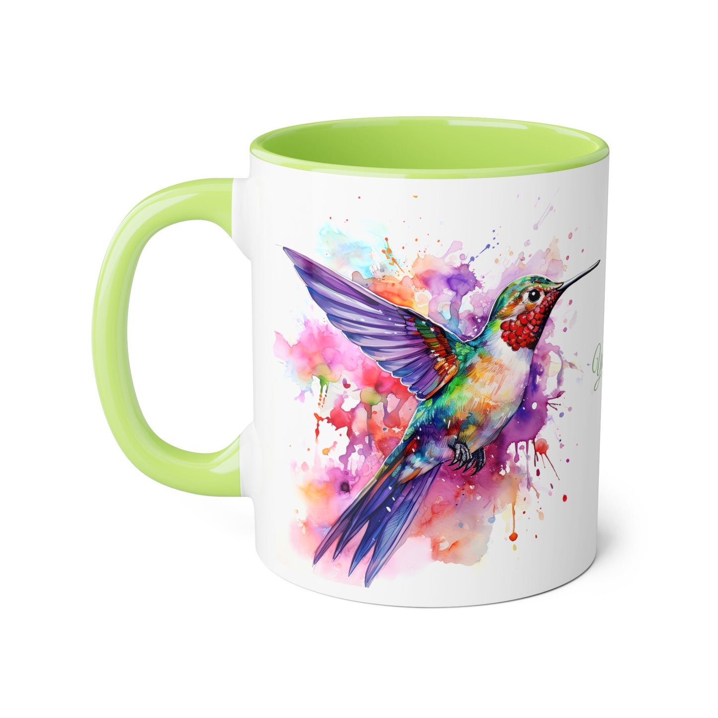 Hummingbird, Personalize It! Your Name Your Font, Accent Mug (Small) (Black/Blue/Light Green/Pink/Red/Yellow)