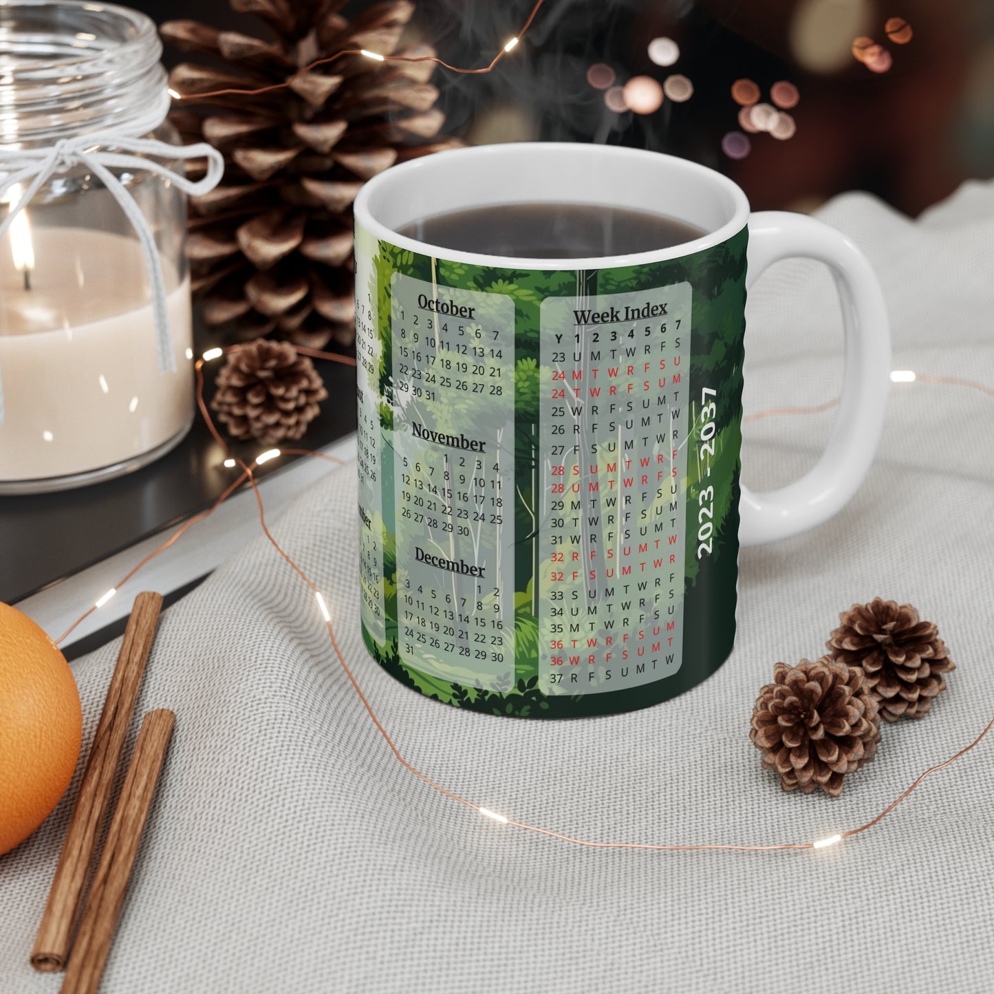 Green Forest · Calendar Mugs: 15-Year Calendar 2023 to 2037 | Ceramic Mug (Small)