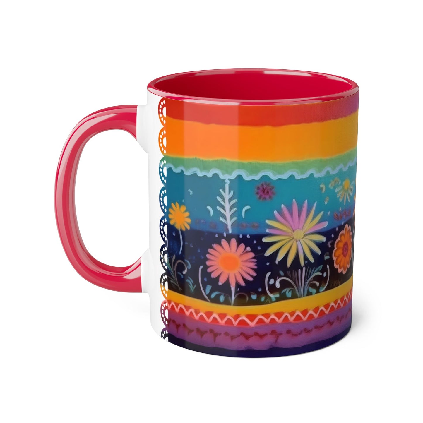 Floral Tapestry Bloom · Personalize It! With Your Name | Accent Mug (Small) (Black/Blue/Light Green/Pink/Red/Yellow).