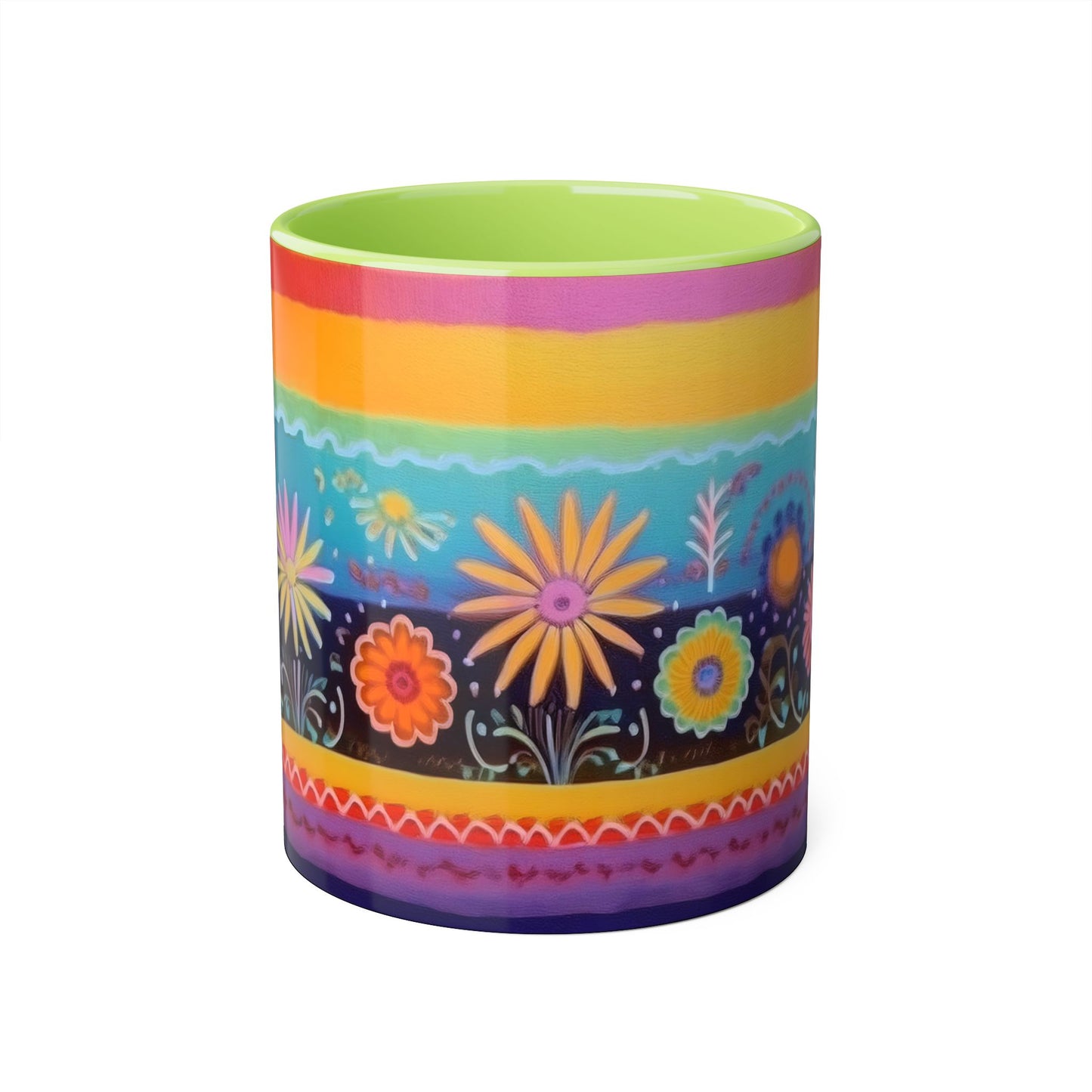 Floral Tapestry Bloom · Personalize It! With Your Name | Accent Mug (Small) (Black/Blue/Light Green/Pink/Red/Yellow).