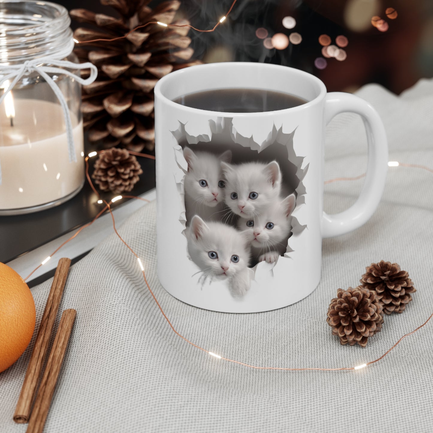 White Kittens in a Mug Hole | Ceramic Mug (Small)