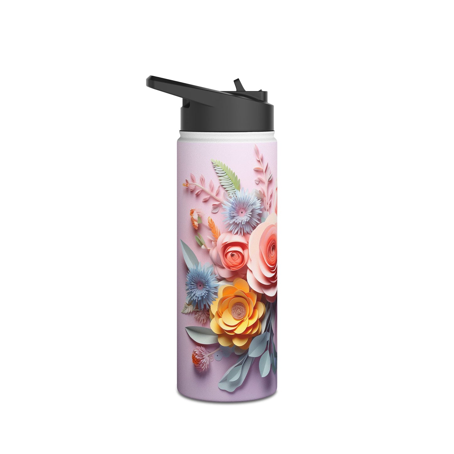 Pastel Paper Floral Dream: Personalize It! Your Name, Your Font | Stainless Steel Water Bottle Standard Lid (Small/Medium)