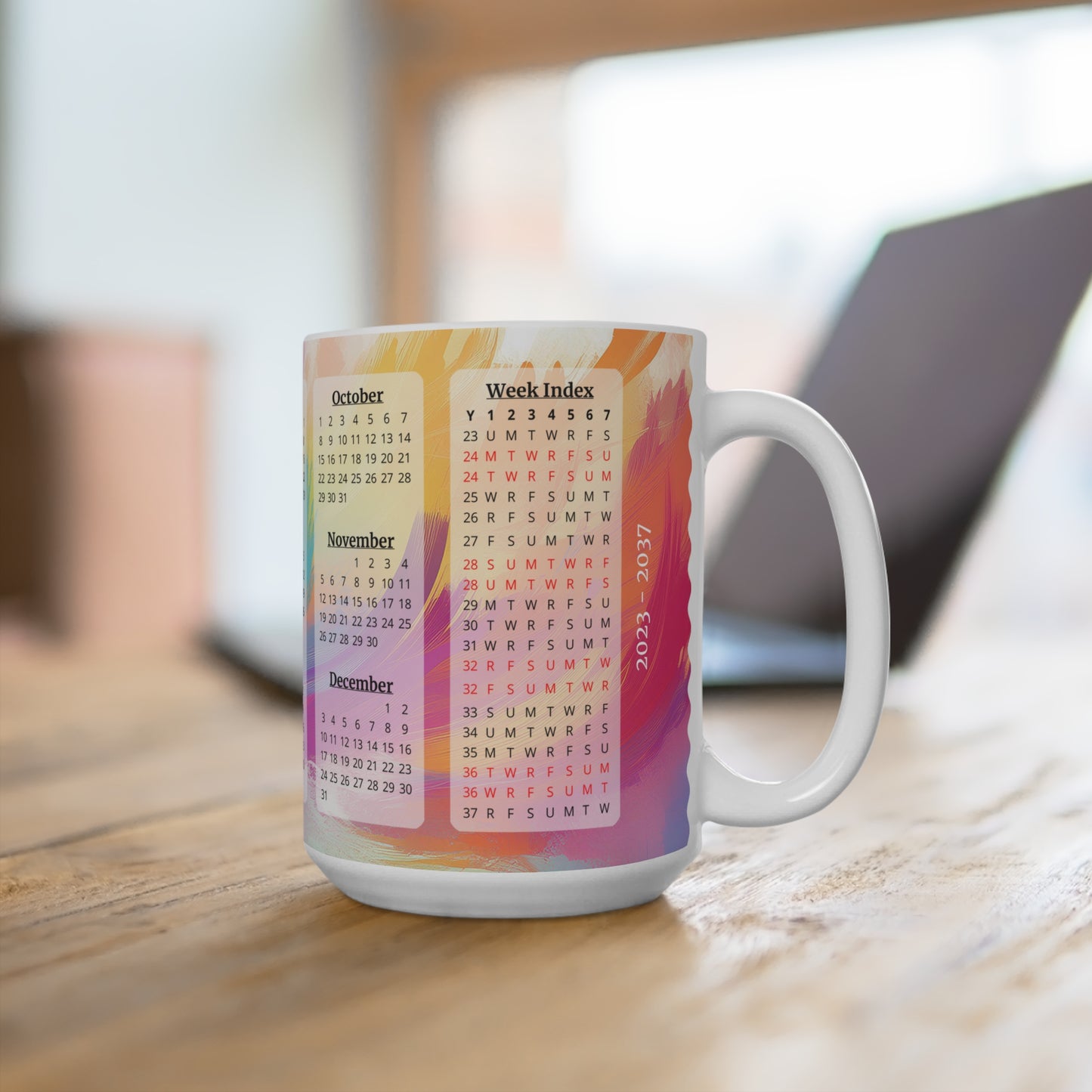 Palette of Pinks and Pastels, 15 Year Calendar 2023 to 2037, Ceramic Mug (Medium)