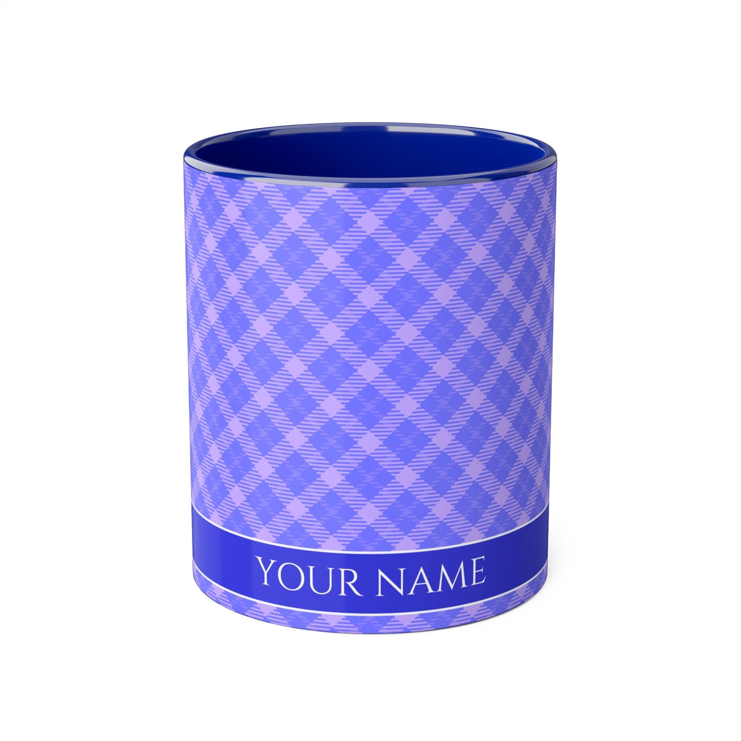 Lavender Plaid Horizon: Personalize It! Your Name, Your Font | Accent Mug (Small) (Blue)