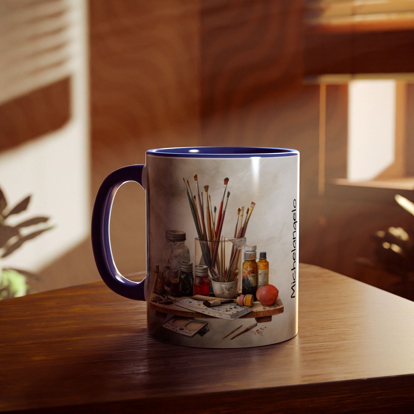 Artist's Painting Tools, Personalize It! Your Name, Accent Mug (Small) (Black/Light Green/Pink/Navy Blue/Red/Yellow)