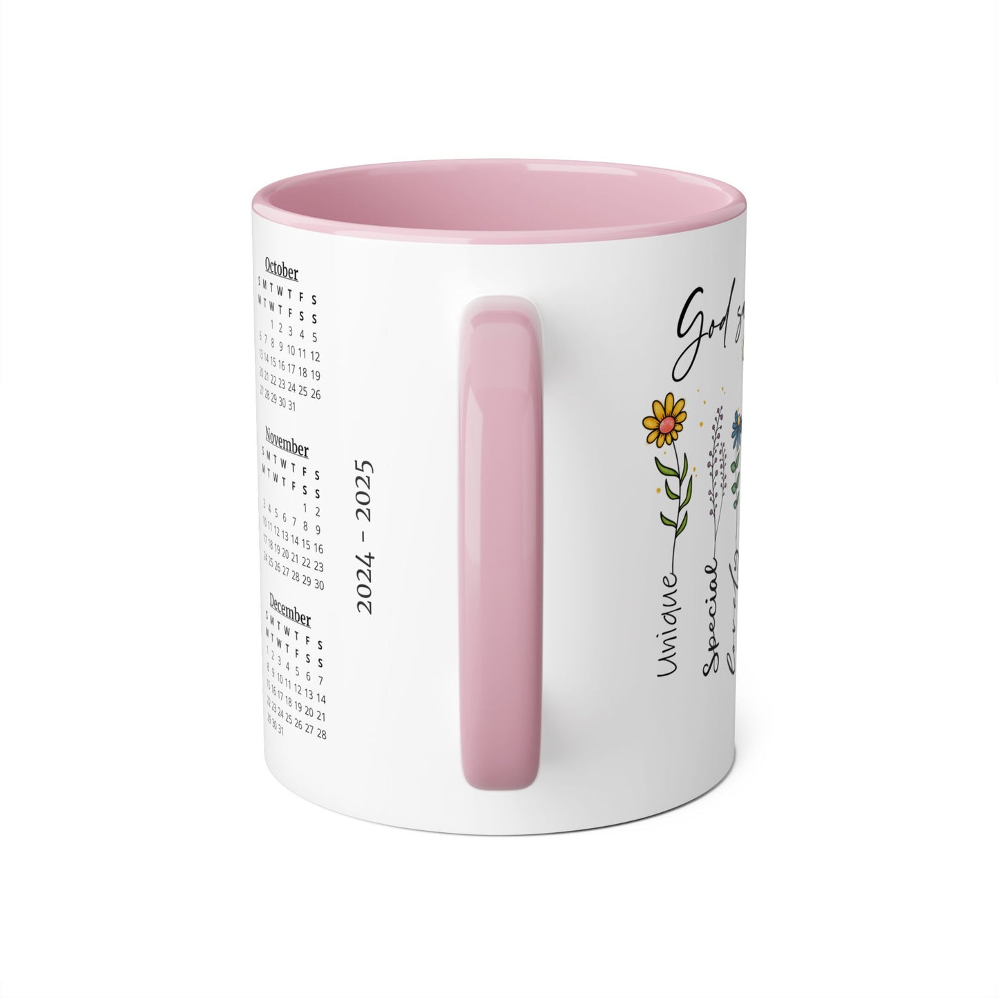 God Says You Are (Flowers), 2 Year Calendar 2024 to 2025, Accent Mug (Small) (Black/Blue/Light Green/Pink/Red/Yellow)