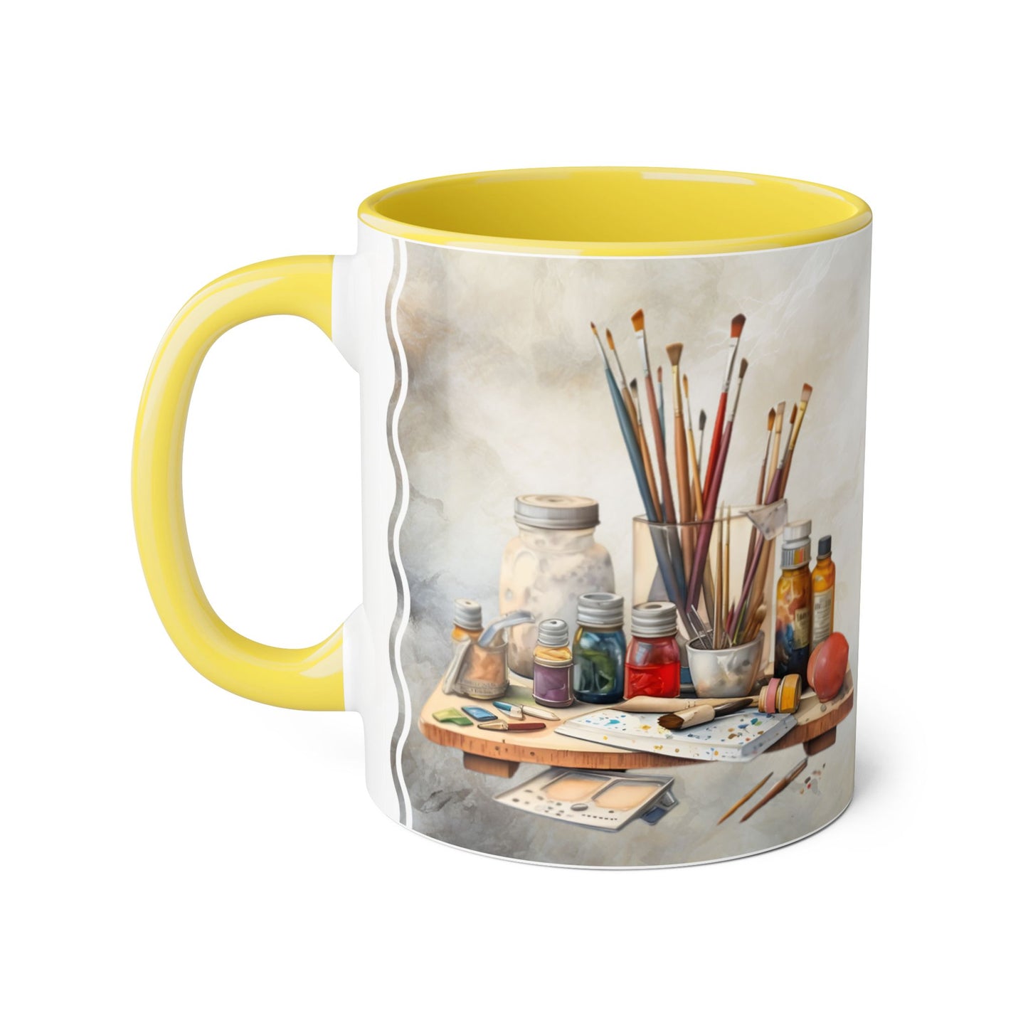 Artist's Painting Tools, Personalize It! Your Name, Accent Mug (Small) (Black/Light Green/Pink/Navy Blue/Red/Yellow)