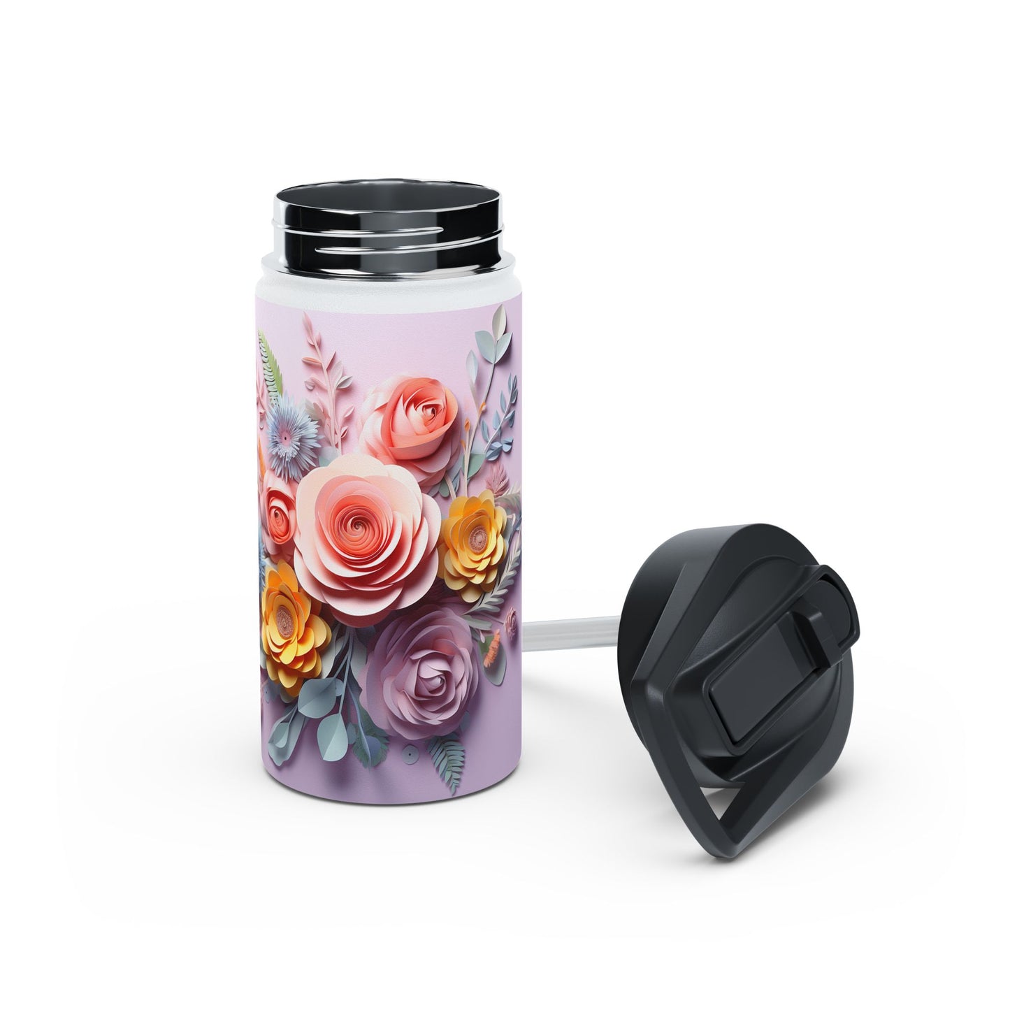 Pastel Paper Floral Dream: Personalize It! Your Name, Your Font | Stainless Steel Water Bottle Standard Lid (Small/Medium)