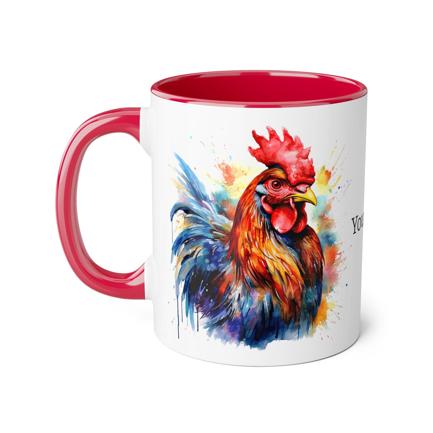 Majestic Rooster: Personalize It! Your Name and Font | Accent Mug (Small) (Black/Blue/Light Green/Pink/Red/Yellow) 🇨🇦🇺🇸